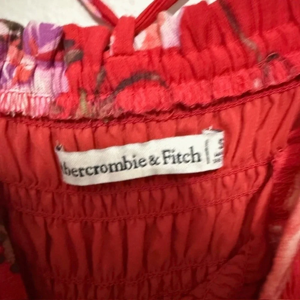 Abercrombie & Fitch Red Floral Smocked Tiered Maxi Dress Pockets Small